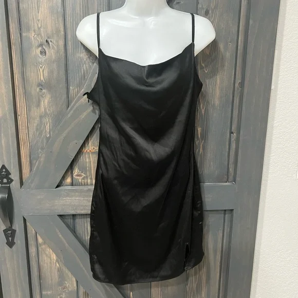 SHEIN | Dresses | Shein Draped Neck Satin Fitted Slip Dress Size Slit Sexy Party  Cocktail Dress S